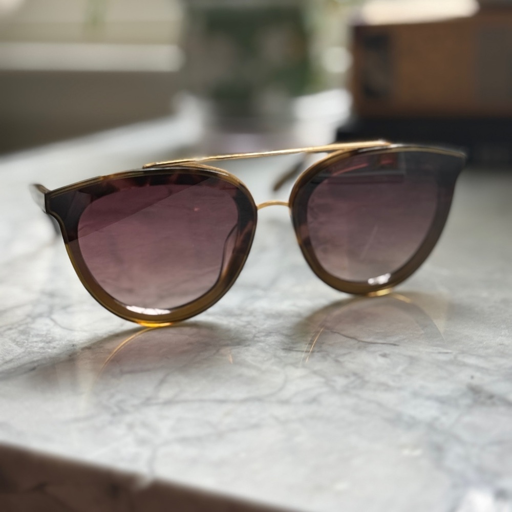 KREWE Clio Sunglasses in brown tortoiseshell and gold frame, amber lenses